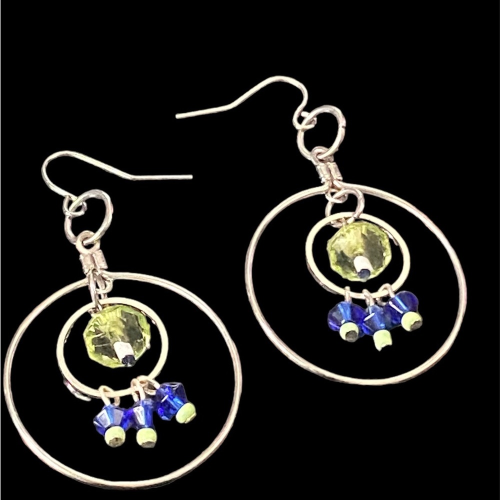 🎈Sale 🎈2 for $10 NWOT Handmade double hoop beaded earrings Seahawk colors blue